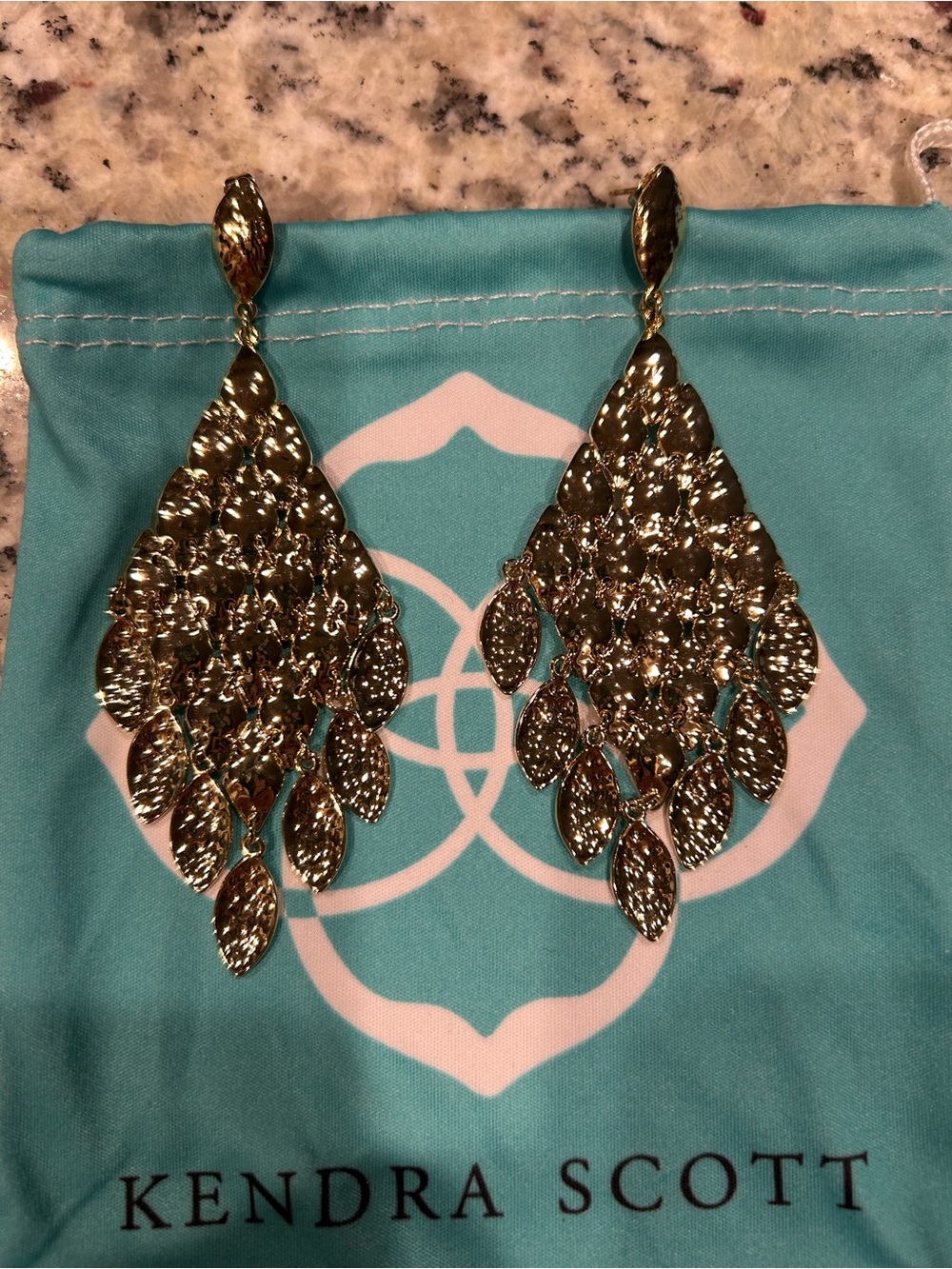 Vintage Kendra Scott Gold Leaf Chandelier Earrings - Gold